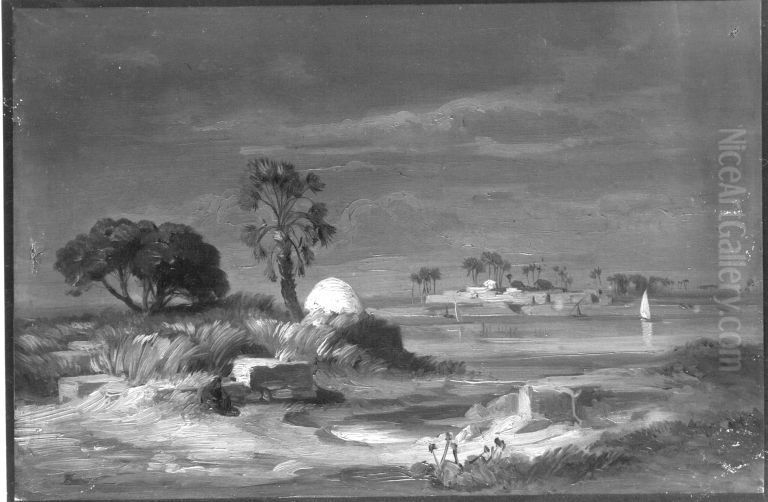 Ein Dorf am Nil Oil Painting by August Loffler