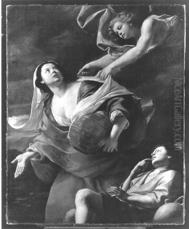 Ein Engel weist Hagar die Quelle Oil Painting by Mattia Preti