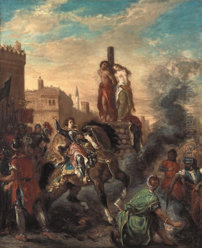 Clorinda Rescues Olindo and Sophronia Oil Painting by Eugene Delacroix
