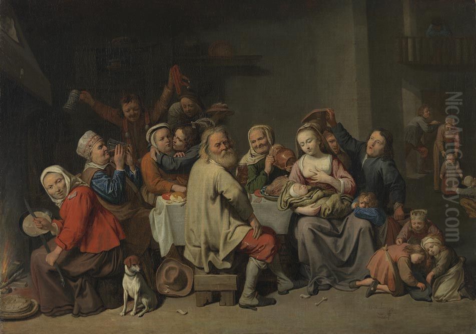 Das Bohnenkonigsfest Oil Painting by David Ryckaert III