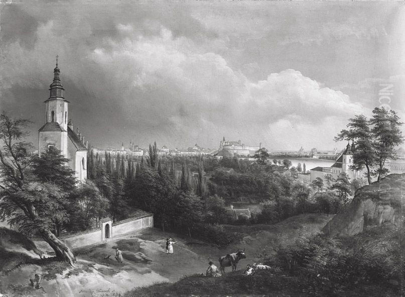 Blick auf Krakau Oil Painting by Jan Nepomucen Glowacki