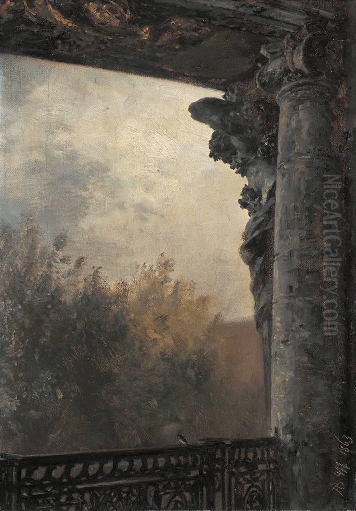 Blick vom Balkon des Berliner Schlosses Oil Painting by Adolph von Menzel