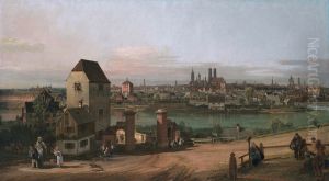 Ansicht vonMunchen, Das Bruckentor und dieIsar, Munchen vonHeidhausenaus gesehen