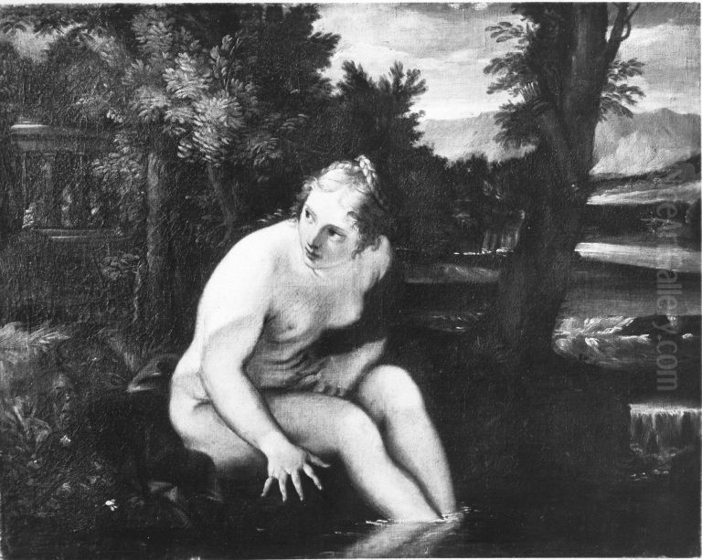 Bathing wood nymph Oil Painting by Carlo Maratta or Maratti
