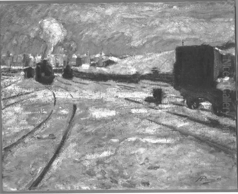 Bahnhof im Schnee Oil Painting by Hermann Pleuer
