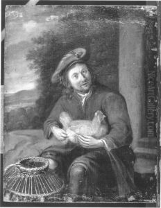 Bauer mit Henne