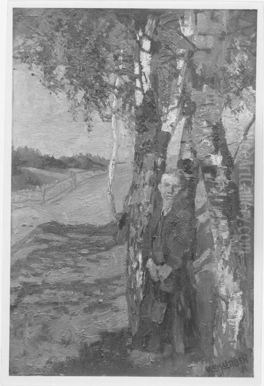 Bauernbub unter Birken Oil Painting by Albert Weisgerber