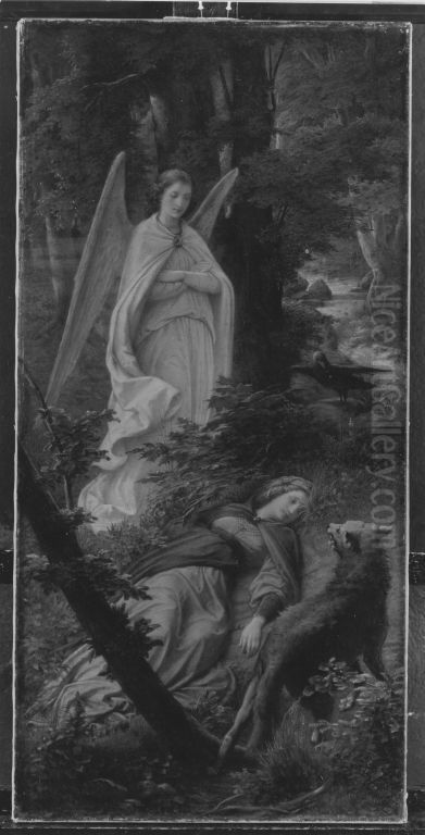 Berta schlaft im Walde (Triptychon, linker Flugel) Oil Painting by Leopold Bode