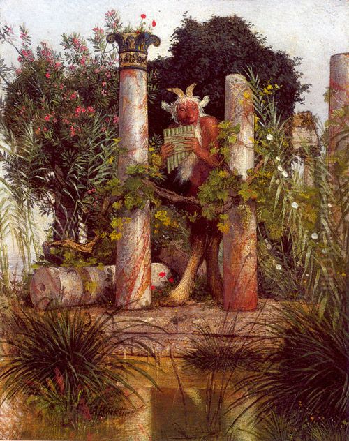 Faun, die Syrinx blasend Oil Painting by Arnold Bocklin