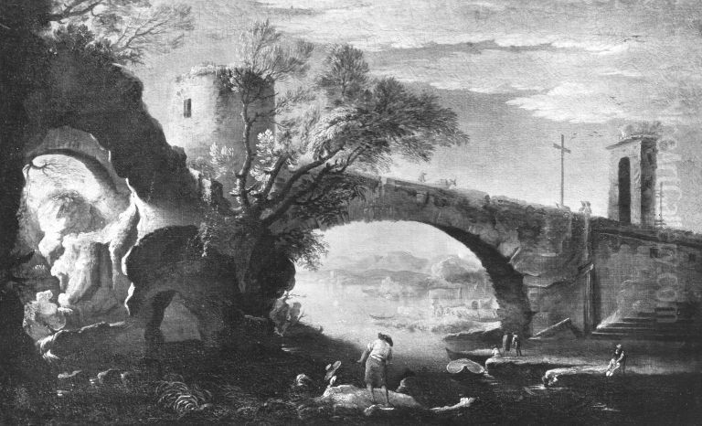 Felsenkuste an einer Bucht Oil Painting by Salvator Rosa