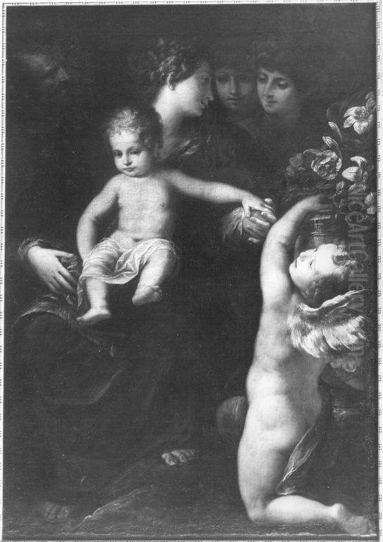 Heilige Familie mit Engel Oil Painting by Giulio Cesare Procaccini