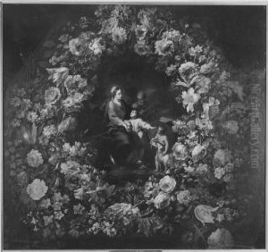 Heilige Familie mit Johannesknaben im Blumenkranz