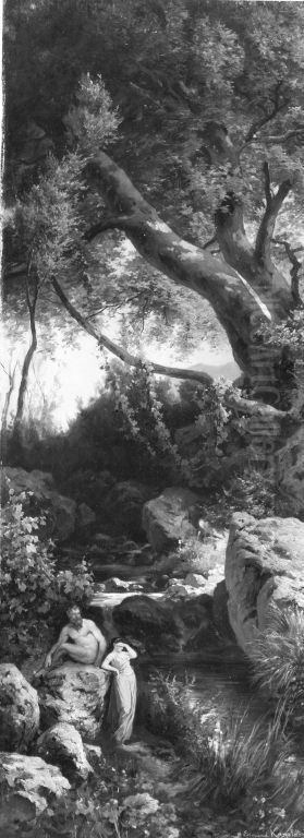 Pan trostet Psyche Oil Painting by Edmund Friedrich Kanoldt