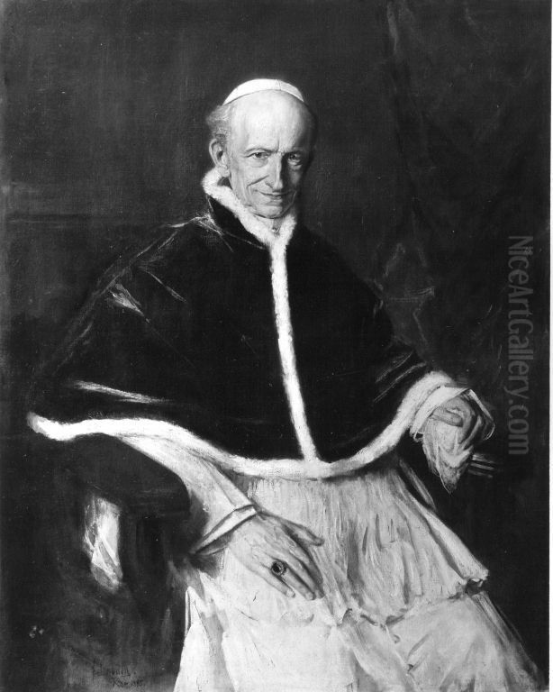 Papst Leo XIII. Oil Painting by Lenbach Franz Von
