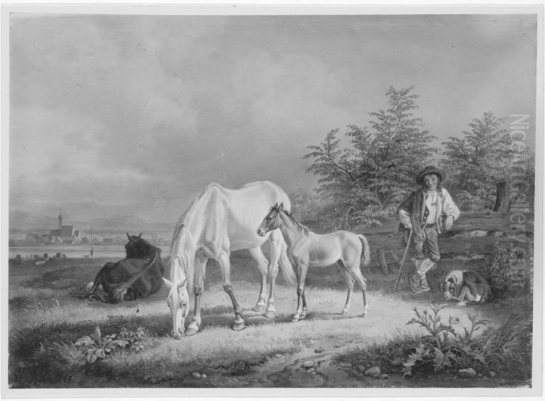 Pferdeweide bei Sendling Oil Painting by Johann Adam Klein
