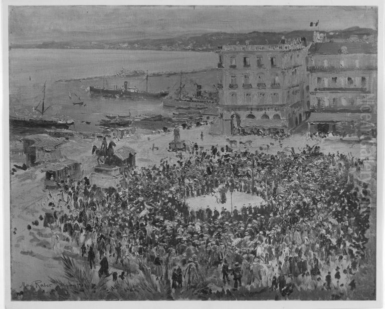 Sonntag in Algier mit Militarkonzert am Hafen Oil Painting by Max Rabes