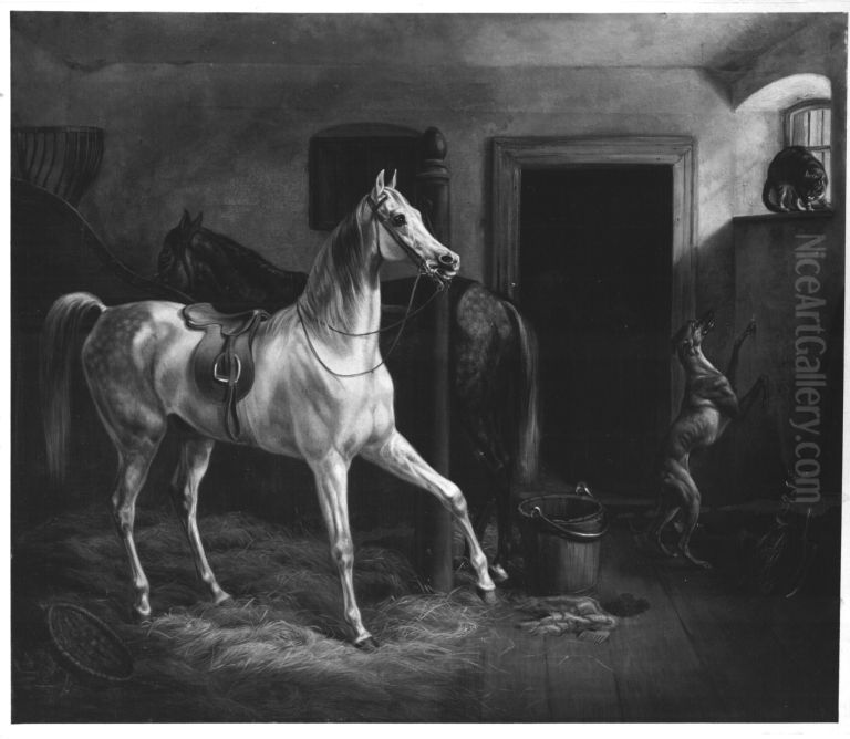 Stadtischer Pferdestall Oil Painting by Albrecht Adam