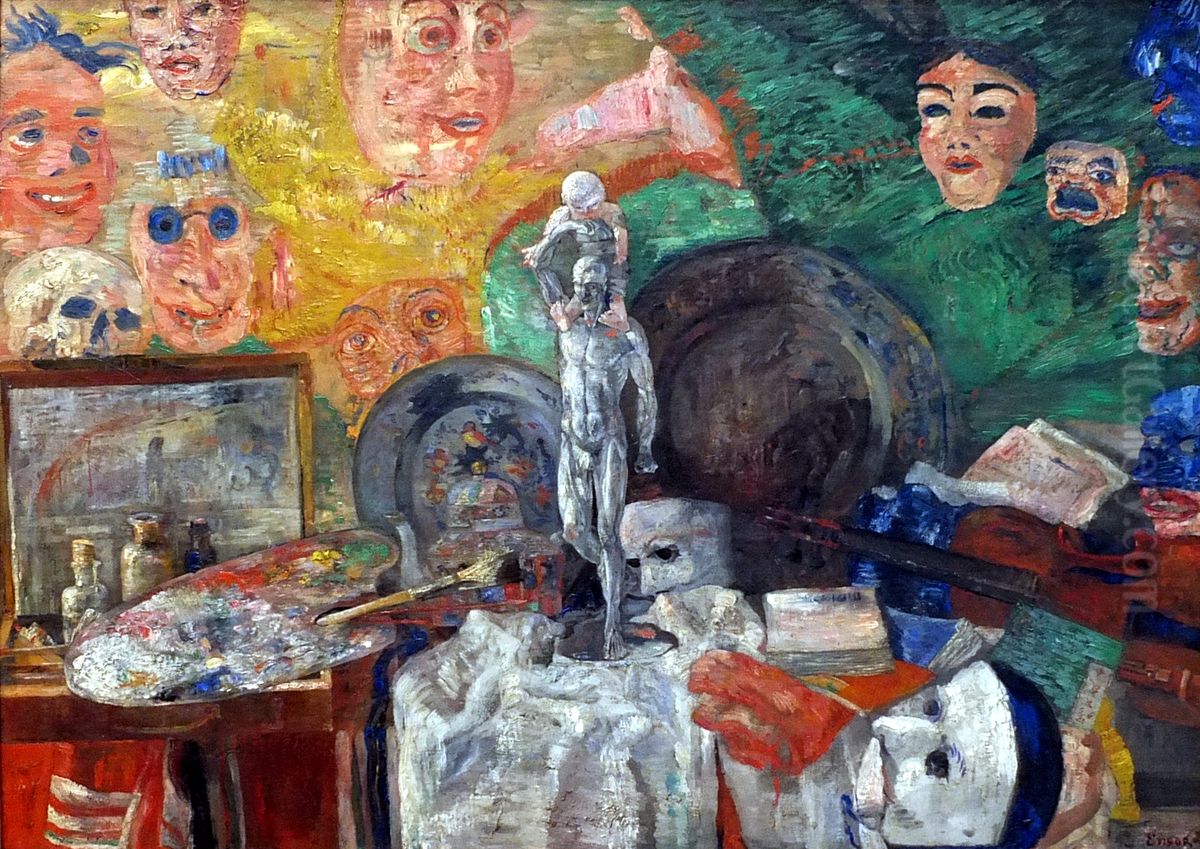 Stilleven in het atelier Oil Painting by James Ensor