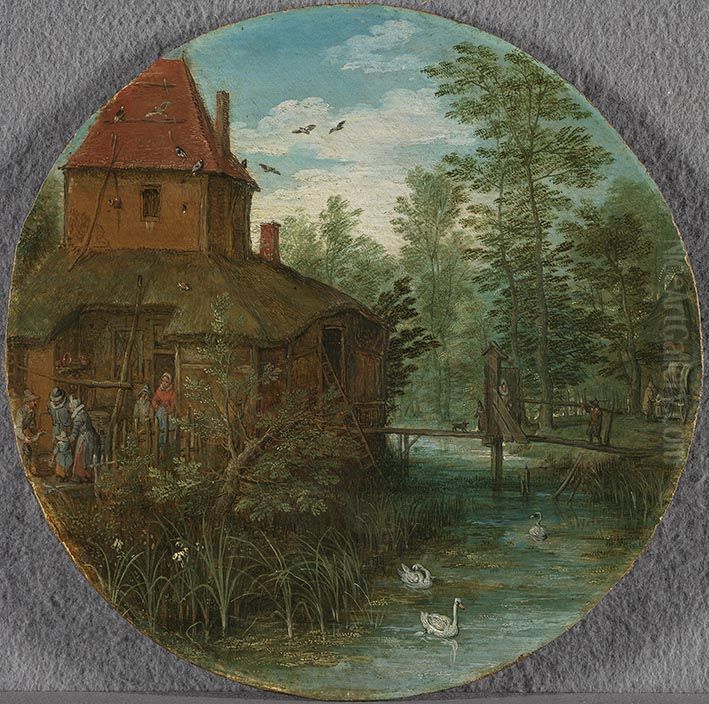 Landschaft (Gehoft am Bach) Oil Painting by Jan Brughel