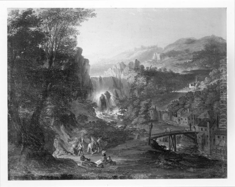 Landschaft mit Wasserfall Oil Painting by Johann Jakob Dorner the Elder
