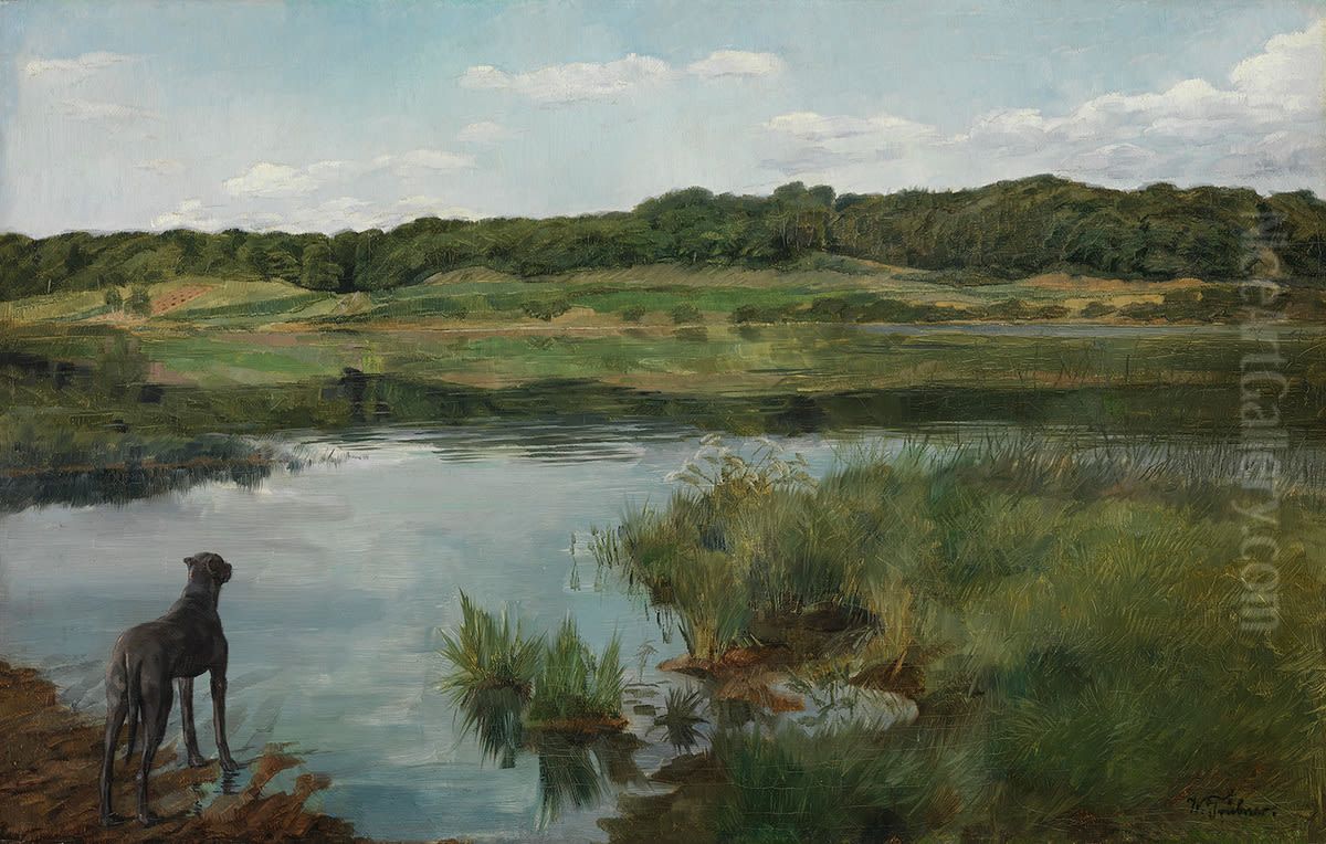 Am Wesslinger See, mit Dogge Oil Painting by Wilhelm Heinrich Trutbner