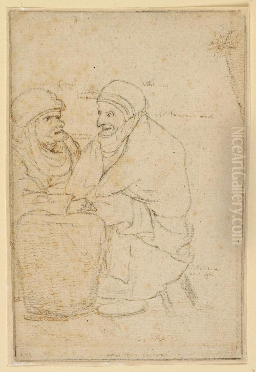 Twee marktvrouwen bij een mand Oil Painting by Roelant Savery