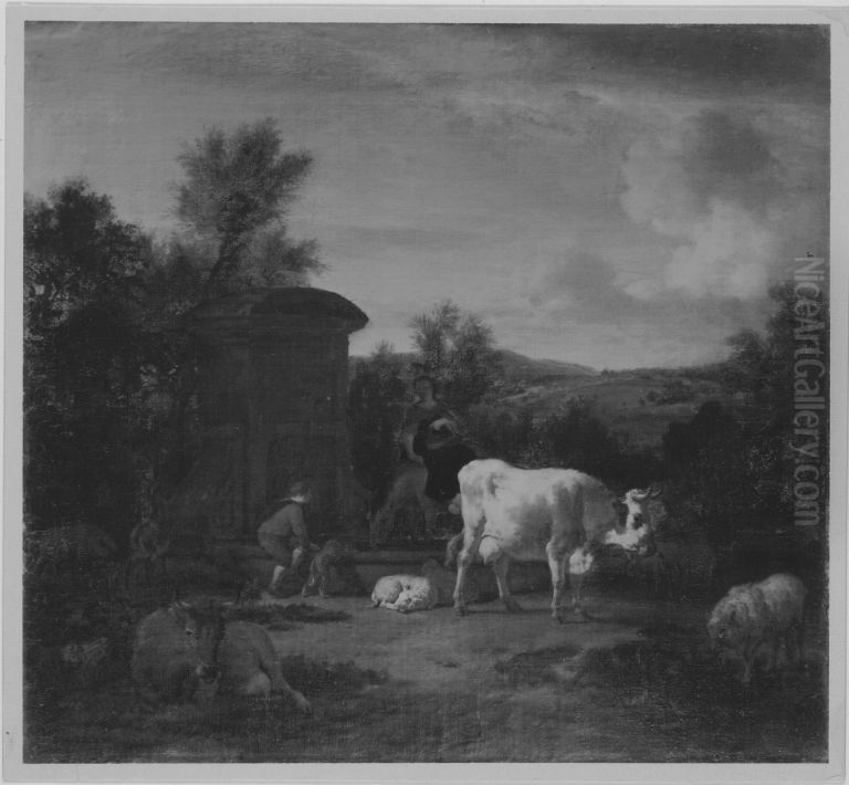 Herde und Hirten am Brunnen Oil Painting by Adriaen Van De Velde