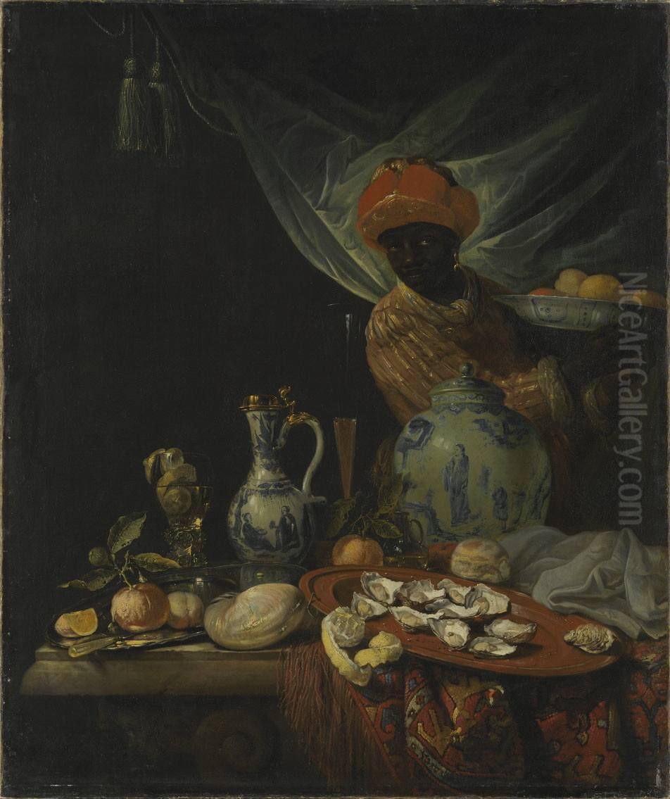 Stillleben mit Mohr und Porzellangefassen Oil Painting by Juriaen van Streeck