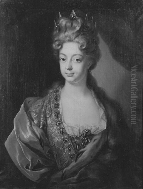 Bildnis der Wilhelmine Amalie von Braunschweig-Luneburg Oil Painting by Jan Frans van Douven