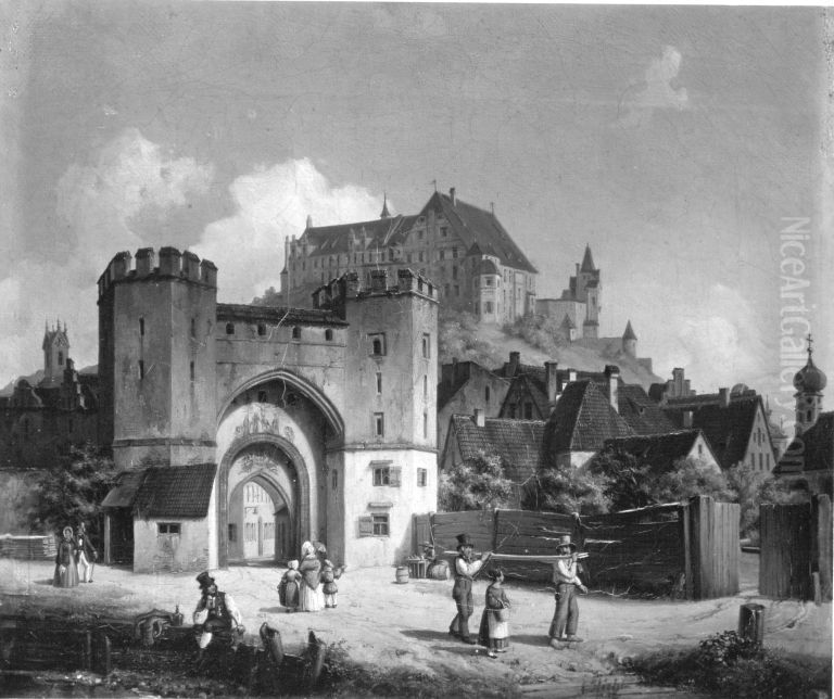 Das Landtor in Landshut Oil Painting by Anton Hochl