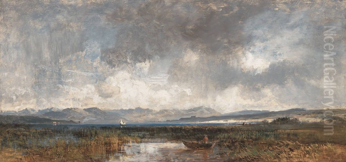 Der Ammersee mit dem Blick auf das Gebirge Oil Painting by Eduard Schleich the Elder