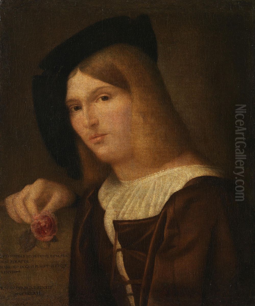 Portrait of a young man with a rose in his hand Oil Painting by Francesco Torbido