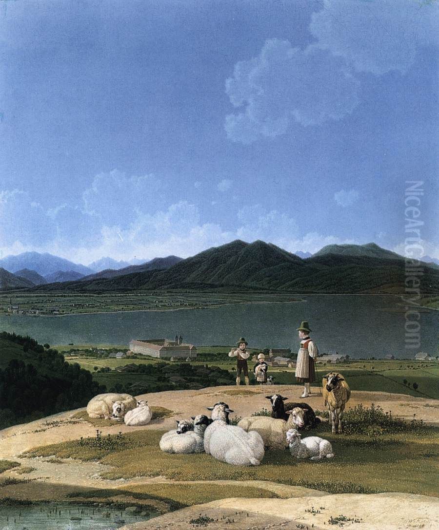Blick auf den Tegernsee Oil Painting by Wilhelm von Kobell (1766-1853)
