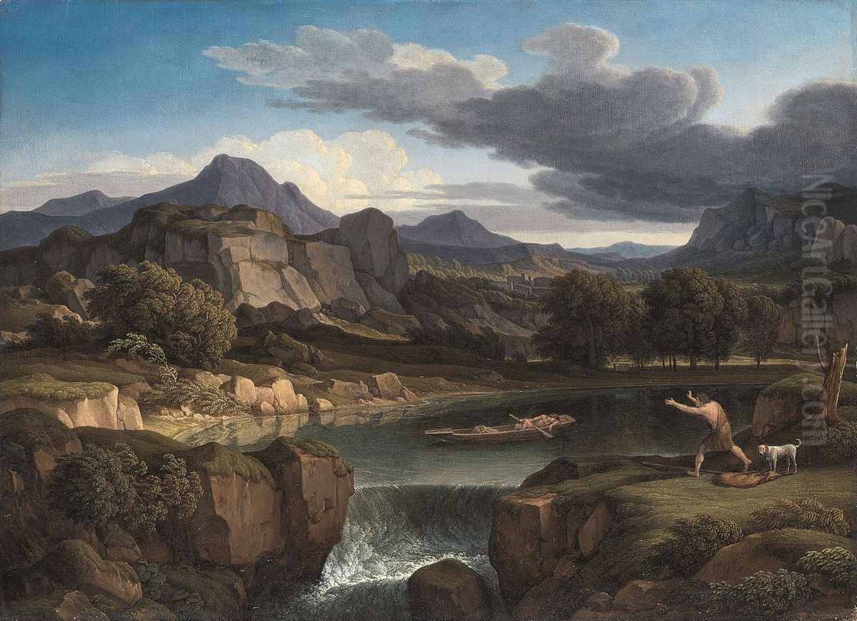 Gewitterlandschaft mit Gebirgssee und Wasserfall Oil Painting by Johann Christian Reinhart