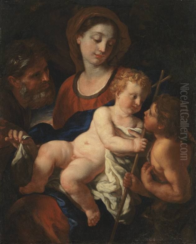 Heilige Familie mit dem Johannesknaben Oil Painting by Johann Carl Loth