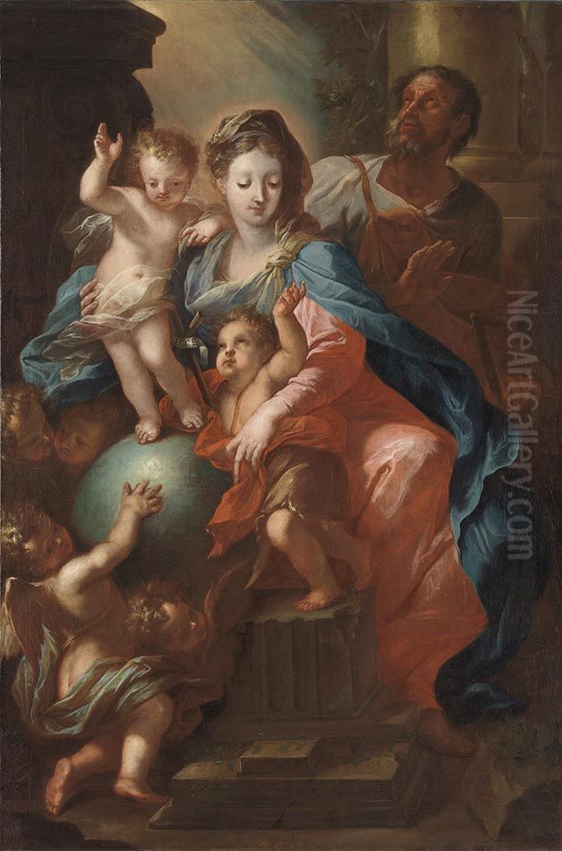 Heilige Familie mit dem Johannesknaben und Engeln Oil Painting by Johann Georg Bergmuller