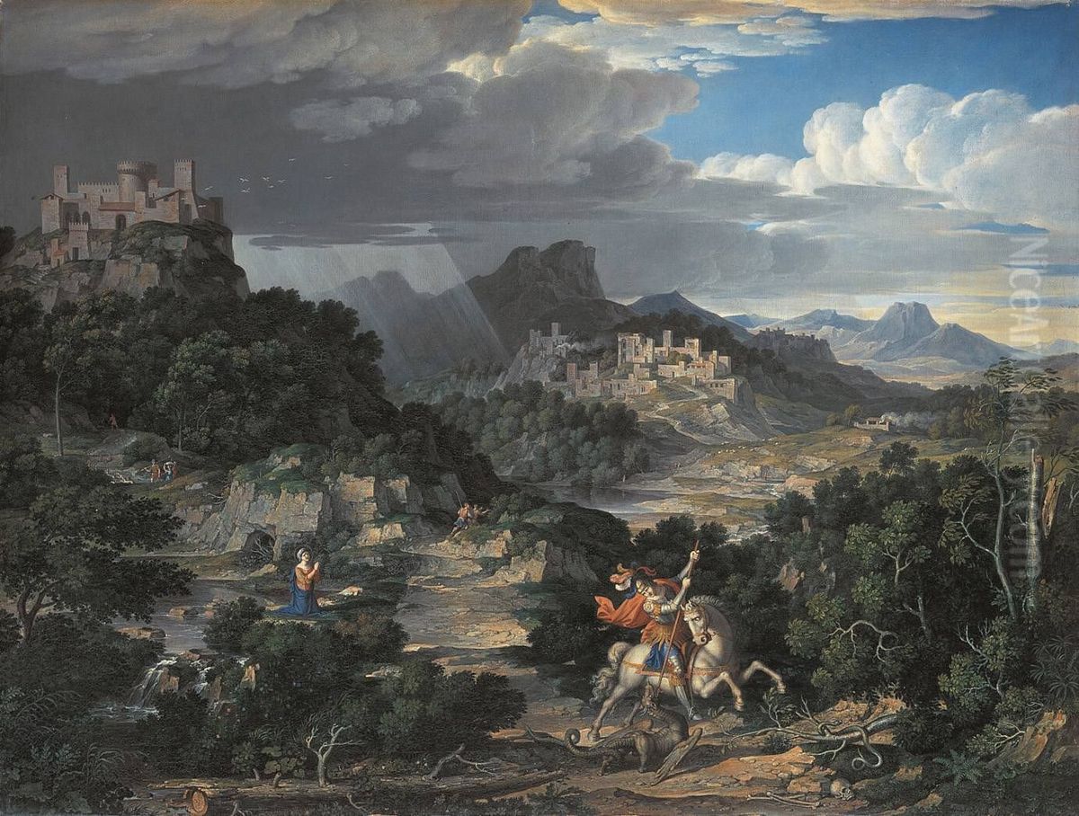 Heroische Landschaft mit dem hl. Georg Oil Painting by Joseph Anton Koch