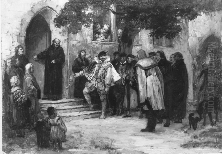 Herzog Christoph von Wurttemberg besichtigt ein zur Schule umgewandeltes Kloster Oil Painting by Wilhelm Lindenschmit the Younger
