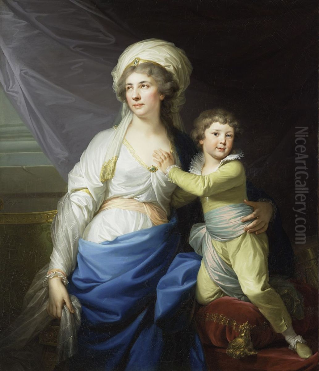 Portrait of Anna Potocka nee Ossolinska with her grandson Alfred (1746-1810). Oil Painting by Johann Baptist von Lampi the Elder