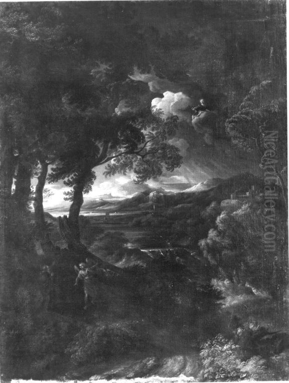 Italienische Landschaft mit Elias und dem Engel Oil Painting by Gaspard Dughet