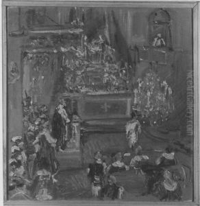 Kirchenszene mit dem Prediger auf der Kanzel
