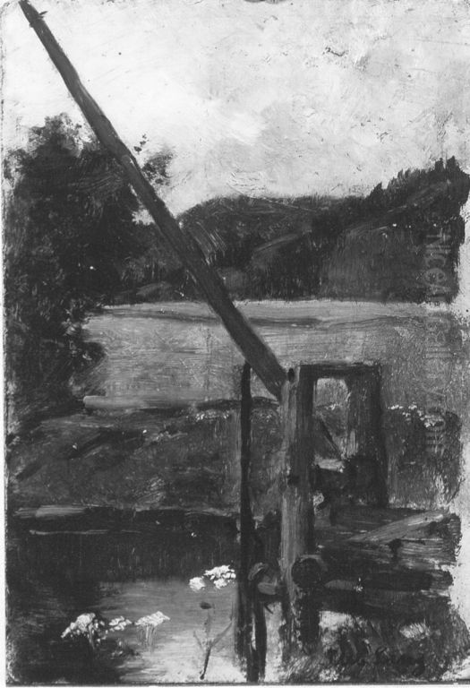 Kleine Landschaft mit Stauwehr Oil Painting by Albert Lang