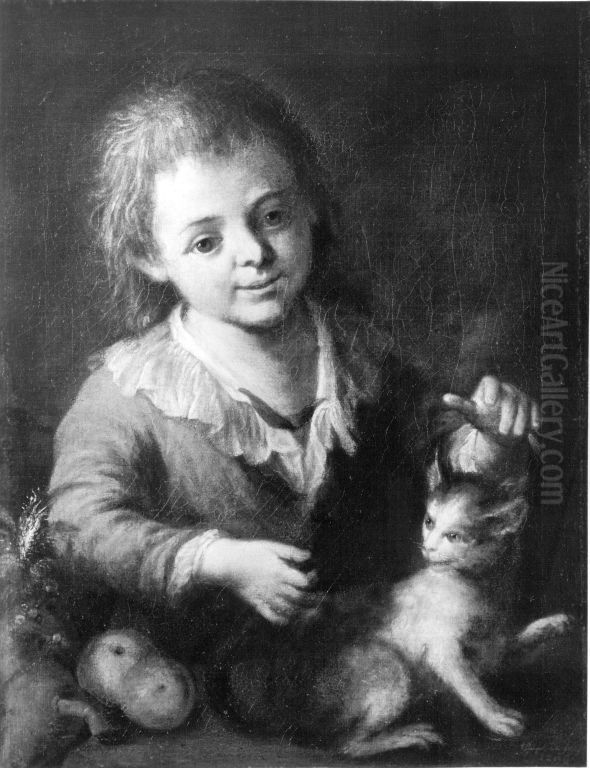 Knabe mit Katze Oil Painting by Franz Ignaz Oefele