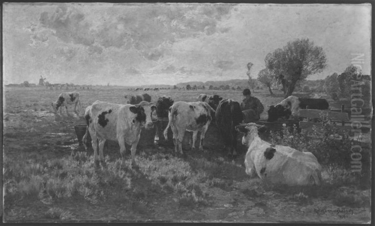 Hollandische Viehweide Oil Painting by Hermann Baisch