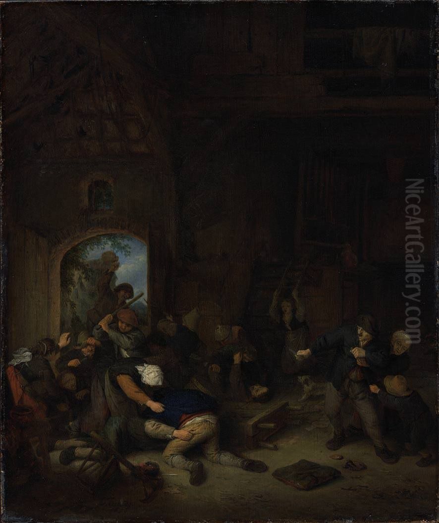 Peasants fighting Oil Painting by Adriaen van Ostade