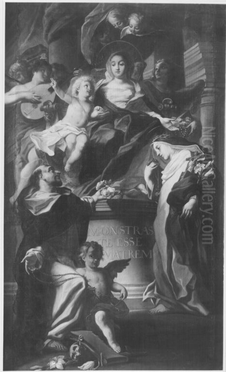 Rosenkranzspende Oil Painting by Cosmas Damian Asam