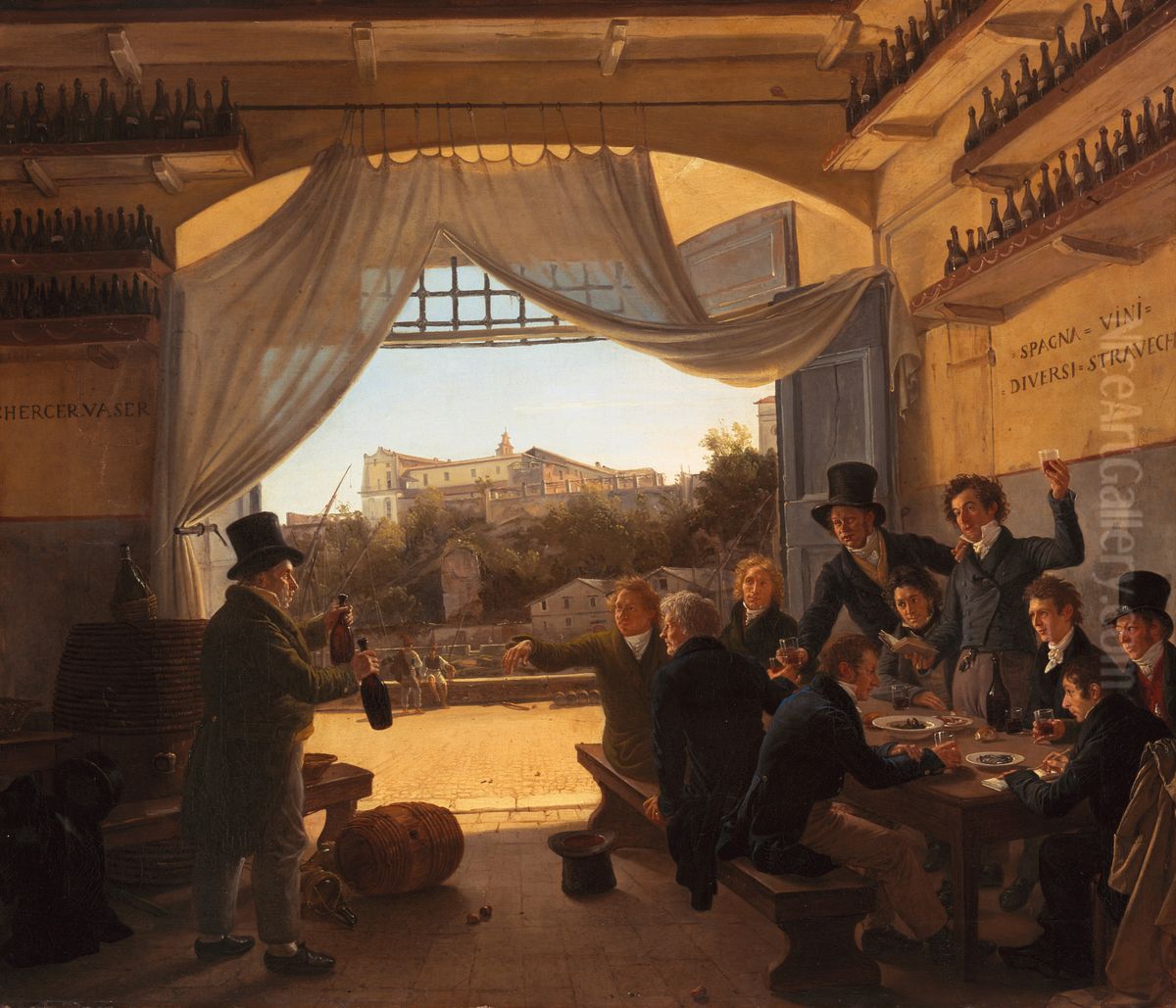 Crown Prince Ludwig in the Spanish Wine Tavern in Rome Oil Painting by Franz Ludwig Catel
