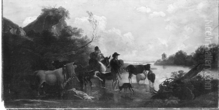 Flusslandschaft (Der Morgen) Oil Painting by Ferdinand Kobell
