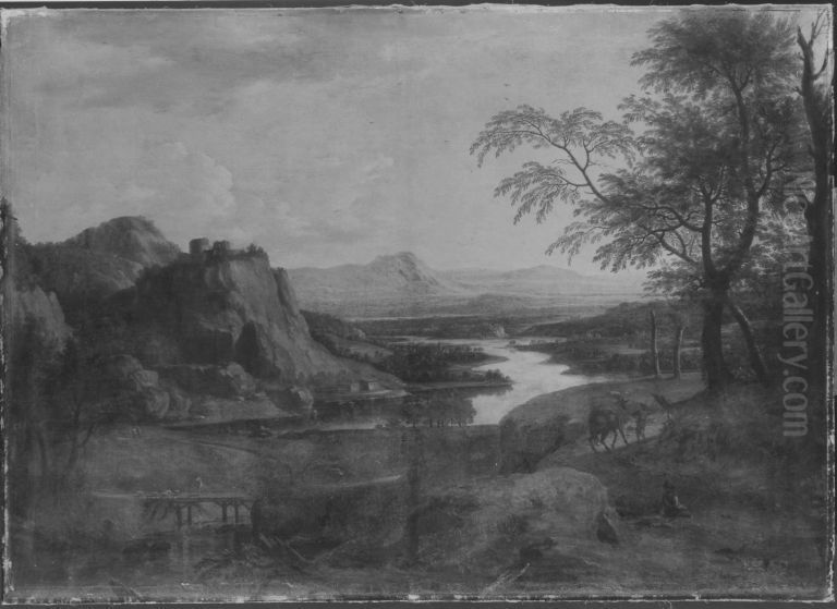 Flusslandschaft mit Tier- und Personenstaffage Oil Painting by Willem Van Bemmel