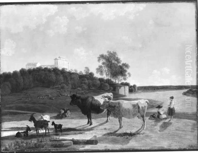 Isartal mit Schloss Harlaching Oil Painting by Wilhelm von Kobell (1766-1853)